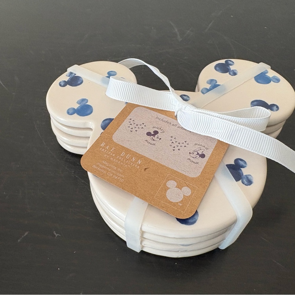 Rae Dunn Mickey Mouse Cream and Blue Coasters Set of 4